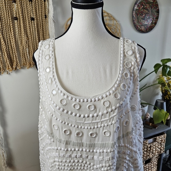 ASOS Embroidered Crystals White Dress Cutout US 14 Bohemian Party White Party - Picture 3 of 7